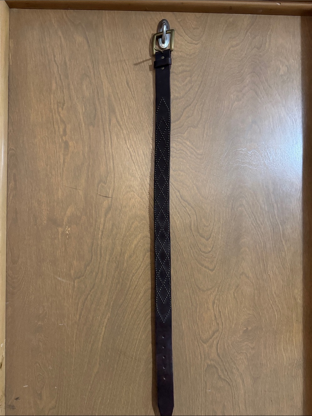 Old Navy Brown Leather Belt with Metal Diamond Detailing